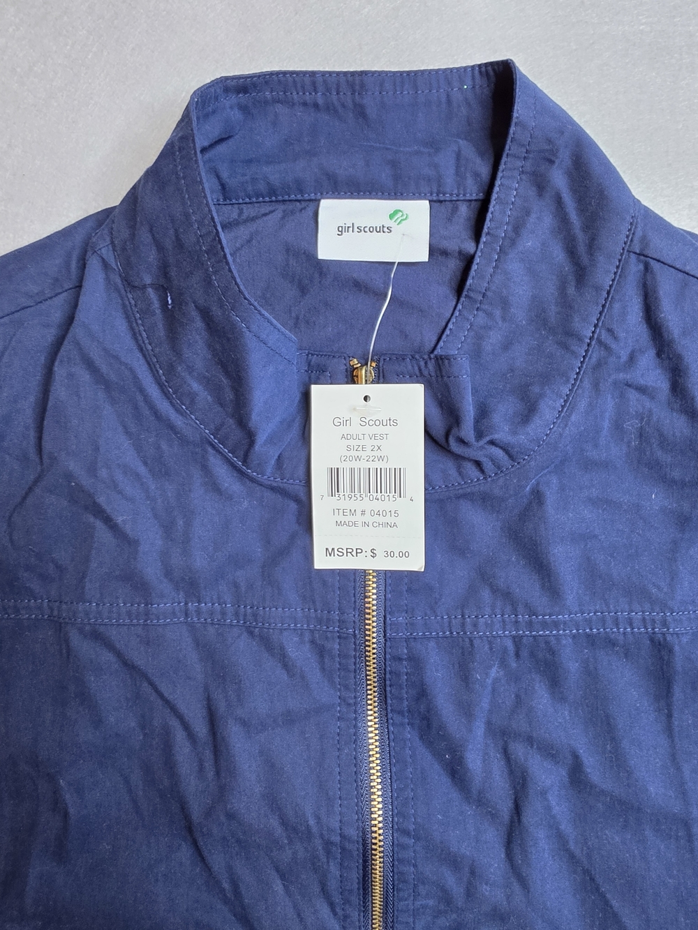 NWT Girlscouts Navy Zip-Front Adult Vest (2X)